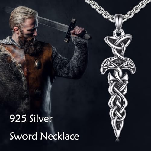 AINFQY Celtic Knot Sword Necklace for Men 925 Sterling Silver Celtic Sword Pendant Necklace Dagger Jewelry Gift