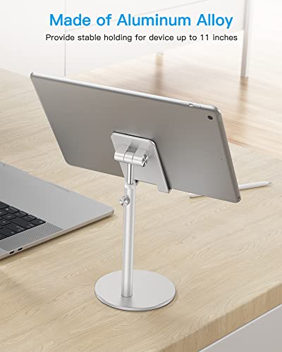 Cell Phone Stand, OMOTON Angle Height Adjustable Aluminum Phone Holder for Desk, for iPhone 16 Pro Max Plus, Tablets(4-11''), Silver