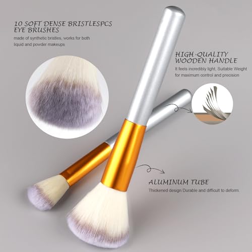 Makeup Brush Set,VANDER 24pcs Premium Synthetic Makeup Brushes for Foundation, Professional Eyeshadow, Eyeliner, Concealer Make up Brush Kit with Cloth Travel Makeup bag, Champagne