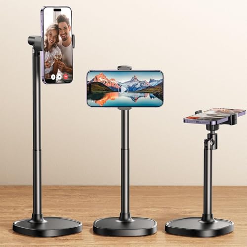 DIMONCOAT Phone Stand for Desk, Angle Height Adjustable Phone Holder for Desk, Aluminum Alloy Universal iPhone Stand Holder, Retractable Cell Phone Stand Recording Office for iPhone 16 15 Pro Max Plus