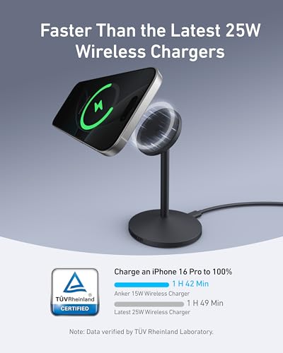 Anker Wireless Charging Stand, PowerWave 2-in-1 Magnetic Stand Lite with USB-C Cable, Compatible with iPhone 15/15 Pro/15 Plus/15 Pro Max/14/13 and AirPods 2/Pro - No AC Adapter Included with Anker Ma