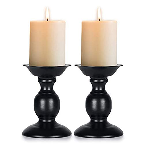 2 Pcs Black Pillar Candle Holders, Most Ideal for 3" Pillar Candles, Gifts for Wedding, Party, Home, Spa, Reiki, Votive Candle (2 x S)