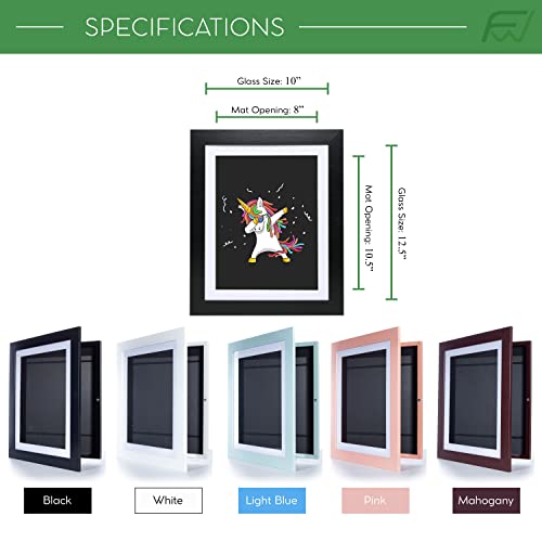 FrameWorks 2-Pack, 10” x 12.5” White Wooden Kids Art Frame - Frames for Kids Artwork with Gallery Style Edges, Tempered Glass Art Frame for Home Decor, Art Display for Kids with Elastic Straps