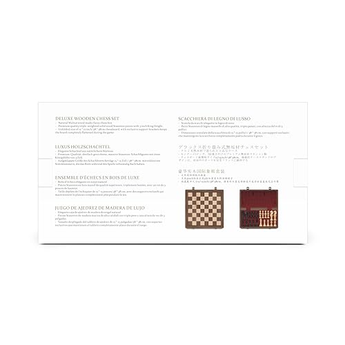 A&A Premium Natural Walnut Folding Chess Set, w/ 15" Board & 3" King Height Staunton Chess Pieces, Includes 2 Extra Queens and a Storage Bag