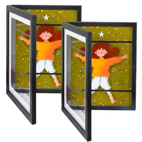 Q.Hou Kids Artwork Frames Changeable Wood 2 Pack Display 8.5x11, Kids Art Frames Front Opening Holds 50, Black, Great for Kids Drawings, Children Art Projects, Schoolwork -QH-KF2012BK-10125(2PK)