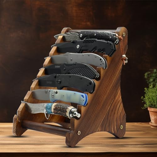 Biobasedon Knife Block, Wood Fixed Blade Knife Collection Display Stand Holder, Knife Holder Knife Wooden Display Case for Fixed Knife Series Display, Maximum 8 Knives