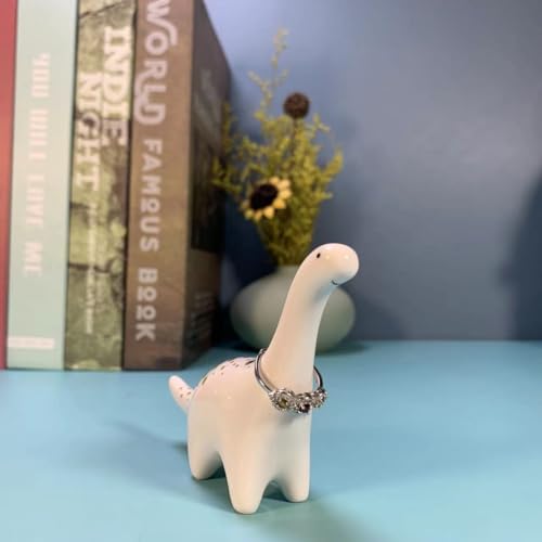 OYLZ Adorable Little Ceramic Dinosaur Jewelry Ring Holder,Engagement Ring and Wedding Ring Display Holder Stand