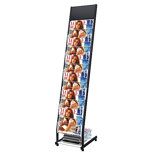 Kroey floor standing magazine rack Brochure Display Stand with 4 wheels and 6 layers for reception rooms or offices