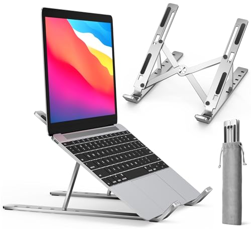 ivoler Laptop Stand, Laptop Holder Riser Computer Tablet Stand, 6 Angles Adjustable Aluminum Ergonomic Foldable Portable Desktop Holder Compatible with 10-15.6” MacBook,iPad, HP, Dell, Lenovo Silver