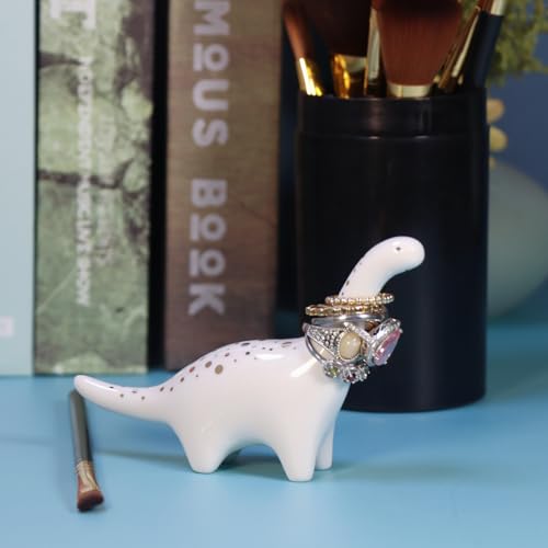 OYLZ Adorable Little Ceramic Dinosaur Jewelry Ring Holder,Engagement Ring and Wedding Ring Display Holder Stand