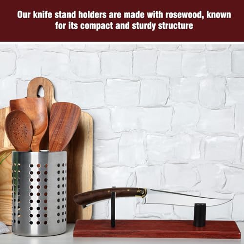 Yookeer 2 Pcs Wood Knife Display Stand Blade Knife Collection Display Stand Holder Wood Fixed Knife Stand for Home Kitchen Rustic Decor Collection Display, Knife Not Included