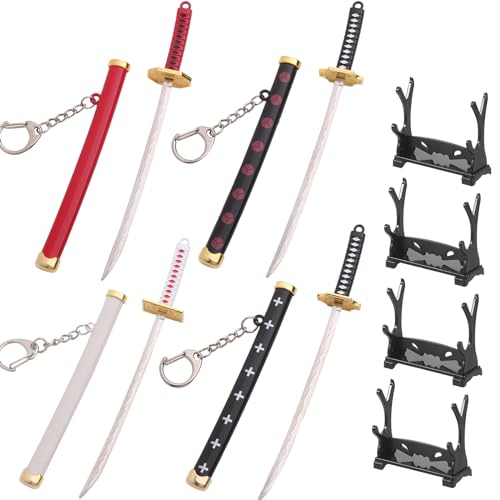 ixampoun 8ps (4 Swords + 4PS Scabbard) Suitable for One Piece Keychain Mini Katana Key Chain Anime Accessories Gifts for Men Boys Kids Movable Doll Art Sword(Chroma1)