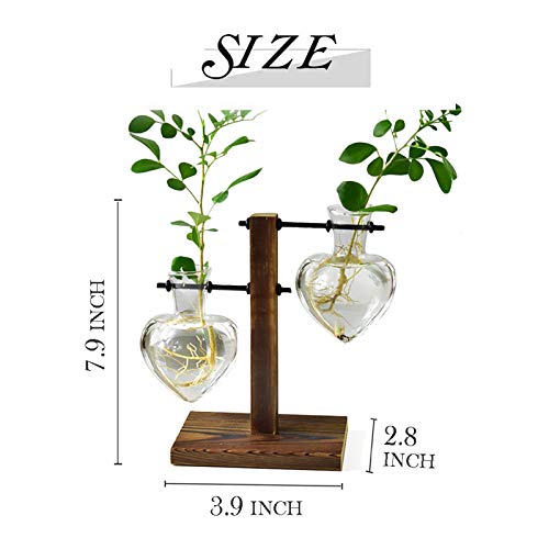 XXXFLOWER Plant Terrarium Wooden Stand, Hydroponic Planter Bulb Glass Metal Swivel Holder Retro Air Plants Water Plants for Home Office Decoration, Plant Lover Gifts - 2 Love Bulb Vase