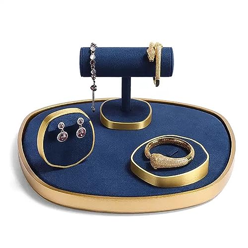 JUNXIAN Jewelry Stand Creative T Shape Bracelet Necklace Pendant Tower Blue Velvet Watch Keychain Jewelry Display Stand Jewelry Organizer Jewelry Rack