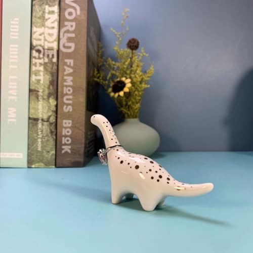 OYLZ Adorable Little Ceramic Dinosaur Jewelry Ring Holder,Engagement Ring and Wedding Ring Display Holder Stand