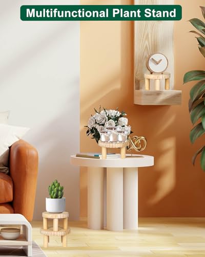 Small Wood Plant Stand Stool - 2 Pack Mini Wooden Plant Display Stand Stool, Round Modern Succulents Plant Stand Riser Holder, Flower Pot Wooden Shelf Stand, Garden Decorative Plant Stand Indoor Outdoor