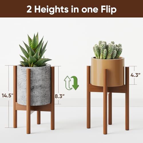 MUDEELA Adjustable Plant Stand Indoor, Bamboo Plant Stand 8 to 12 Inches, Bamboo Dark Brown Planter Stand for Indoor Plants,Single Floor Plant Stand for Indoor Plants, Pot Plant Not Included