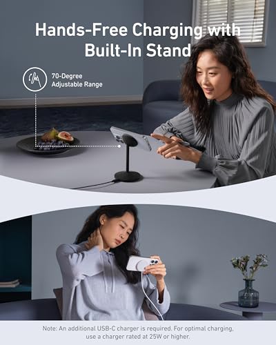 Anker Wireless Charging Stand, PowerWave 2-in-1 Magnetic Stand Lite with USB-C Cable, Compatible with iPhone 15/15 Pro/15 Plus/15 Pro Max/14/13 and AirPods 2/Pro - No AC Adapter Included with Anker Ma