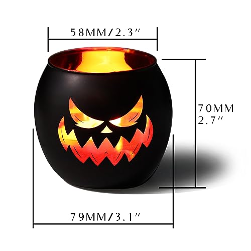 Black Halloween Table Centerpieces Candle Holders 6PCS, Jack O Lantern Tealight Votive Candle Holders, Indoor Halloween Decorations for Mantel Coffe Table Decor