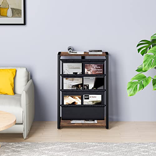 JOIN IRON Storage Bookshelf, Detachable Brochure Display Stand, Floor-Standing Magazine Rack with 4 Pockets, Newspaper Stand Easy to Move Easy to Assemble Compartments for Living Room