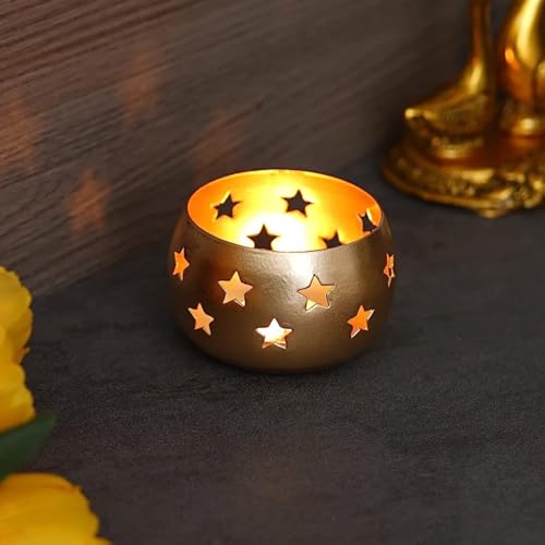 B H Handicrafts Handmade Votive Gold Tealight Candle Holders Stand Decorative Tabletop Pillar Candlestick for Wedding Decoration Vintage Style Perfect for Centerpieces Home Decor Gifts (Pack of 1)