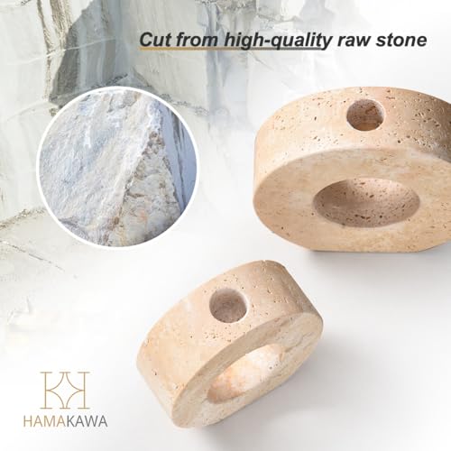 HAMAKAWA Marble Candle Holders Set of 2, Natural Beige Travertine Stone Candlestick Holders fit Φ0.75 Inch Taper Candle, Candle Stand Decor for Home, Dinner, Party, Wedding