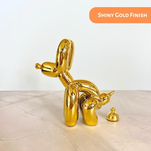 Pooping Dog Sculpture Gold, Fun for Pet Lovers, Christmas, Aesthetic Decorative Balloon Dog Statue, Small Animal Figurine for Coffee Table, Bookshelf, Home Decor (Gold)