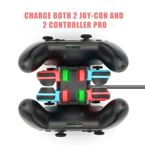 Controller Charger Dock for Nintendo Switch, 6 in 1 Charging Station for Nintendo Switch Joy-Con Controllers and Pro Controllers Black(Not for PowerA Pro Controllers)