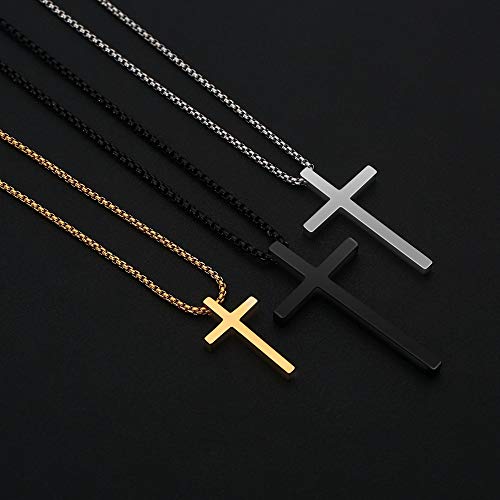 M MOOHAM Cross Necklace for Boys Men, Gifts for Teen Teenage Boys, Black Stainless Steel Cross Pendant Necklace for Men Box Chain 20 Inch