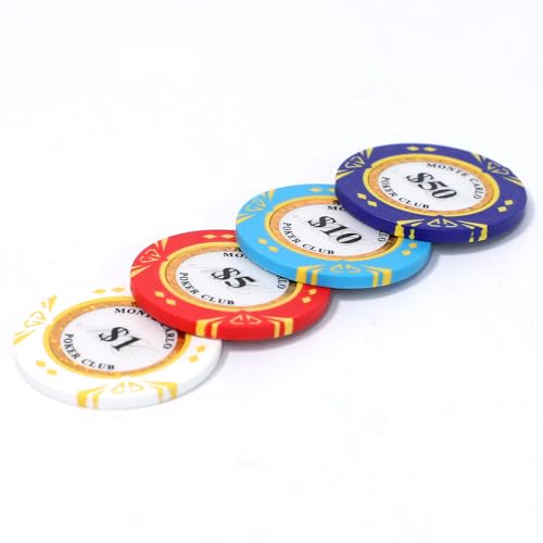 JIESITE 14 Gram Clay Poker Chips Monte Carlo Poker Chips Casino Grade Poker Chip for Texas Hold'em, Blackjack Poker Games Pack of 50 Pieces($100 Black)