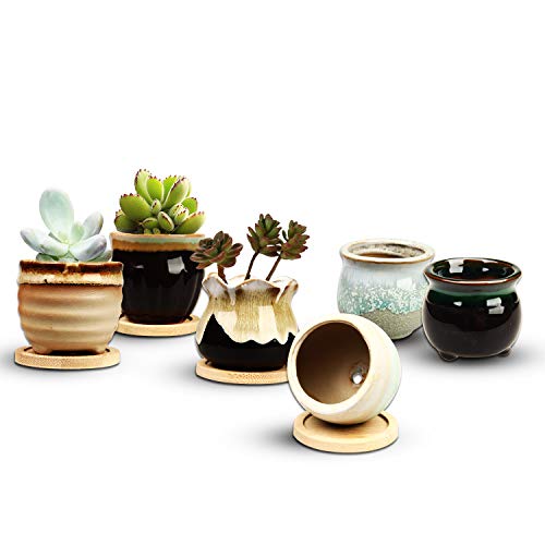 Brajttt 2.5 Inch Succulent Pot with Drainage,Planting/Flower Pots,Small Planter for Mini Plant Ceramic Flowing Glaze Base Serial Set with Holes