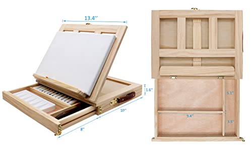 LUCYCAZ Art Easel for Painting, Tabletop Painting Easel Set for Kids, Pine-Wood Portable Easel Stand for Artists with Canvas, Acrylic Paints, Brushes, Palette and Palette Knives