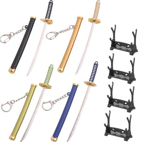 ixampoun 8ps (4 Swords + 4PS Scabbard) Suitable for One Piece Keychain Mini Katana Key Chain Anime Accessories Gifts for Men Boys Kids Movable Doll Art Sword(Chroma1)