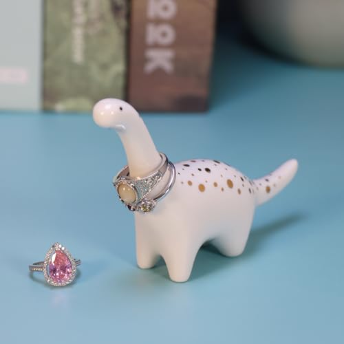 OYLZ Adorable Little Ceramic Dinosaur Jewelry Ring Holder,Engagement Ring and Wedding Ring Display Holder Stand