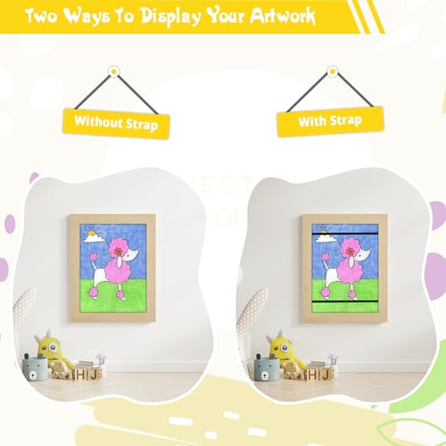 2 Pack 8.5x11 Kids Art Frames Natural, Kids Artwork Frames Changeable Child Artwork Picture Display Front Opening, Rustic Children Storage Frame Hold 50pcs Craft, Drawing, Art Project, Schoolwork