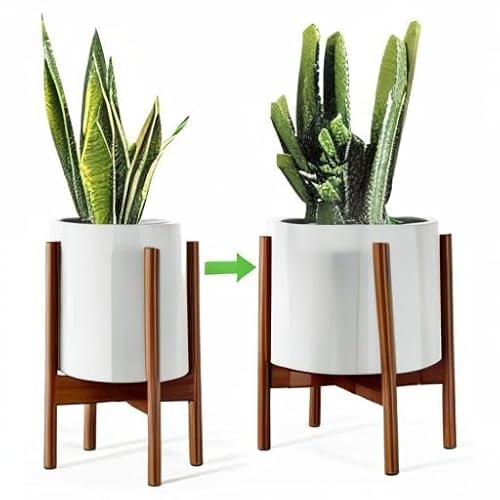 MUDEELA Adjustable Plant Stand Indoor, Bamboo Plant Stand 8 to 12 Inches, Bamboo Dark Brown Planter Stand for Indoor Plants,Single Floor Plant Stand for Indoor Plants, Pot Plant Not Included