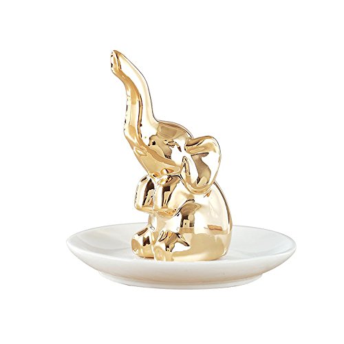 Colias Wing Home Desk Ornaments Wedding Decoration-Lovely Elephant Stylish Design Ceramic Trinkets Tray Necklace Earrings Rings Stand Display Organizer Holder Jewelry Holder Decor Dish Plate-Gold