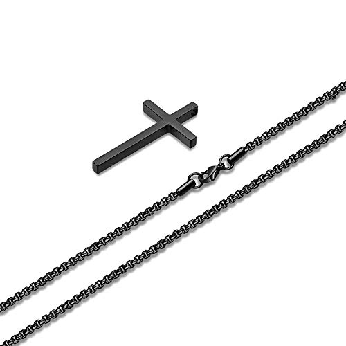 M MOOHAM Cross Necklace for Boys Men, Gifts for Teen Teenage Boys, Black Stainless Steel Cross Pendant Necklace for Men Box Chain 20 Inch