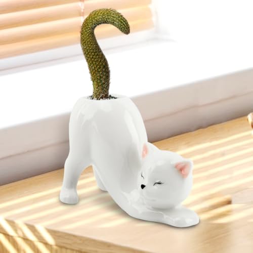 Ceramic Tailless Cat Succulent Pot, Cute Kitty Succulent Indoor Flower Pot, Novelty Cat Tail Planter Pot for Indoor Plants, Succulents, Flowers, Cactus, Mini Home Decor Planter