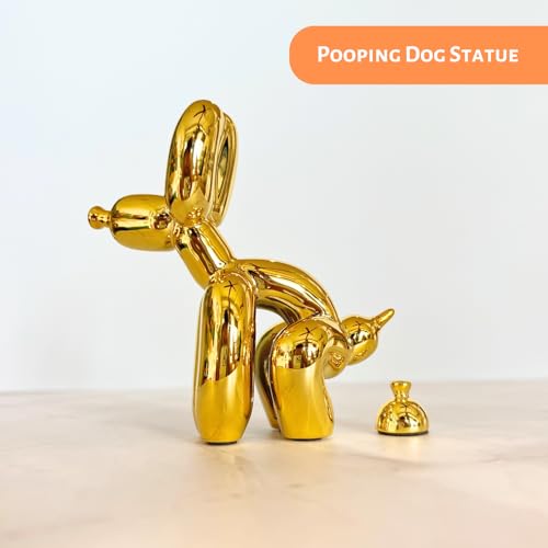 Pooping Dog Sculpture Gold, Fun for Pet Lovers, Christmas, Aesthetic Decorative Balloon Dog Statue, Small Animal Figurine for Coffee Table, Bookshelf, Home Decor (Gold)