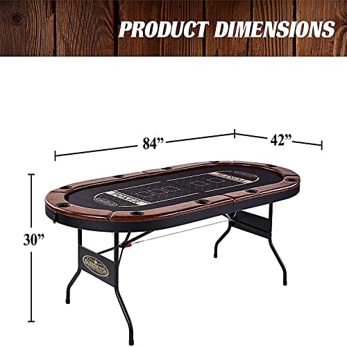 Barrington Charleston 10 Player Folding Poker Table, Oval Card Table, Casino Style Tournament Poker Table with Padded Rails and Cup Holders