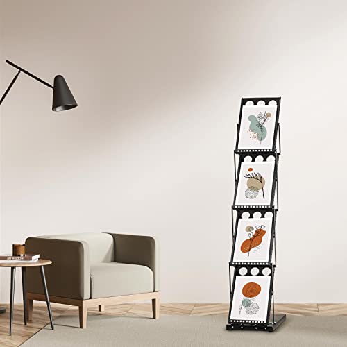 Tatuo 1 Piece Foldable Magazine Rack Metal Catalog Literature Rack Portable 4 Pockets with Carrying Bag Brochure Stand Literature Rack Display Holder Stand for Exhibition Trade Show