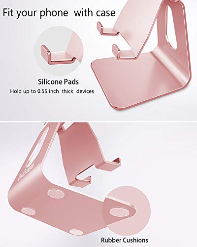 CreaDream Adjustable Cell Phone Stand, Phone Stand, Cradle, Dock, Holder, Aluminum Desktop Stand Compatible with Phone 16 15 14 13 12 11 Pro Max Plus SE, Accessories Desk, All Mobile Phones-Rose Gold