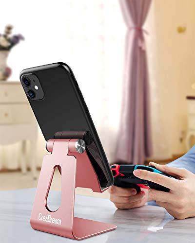 CreaDream Adjustable Cell Phone Stand, Phone Stand, Cradle, Dock, Holder, Aluminum Desktop Stand Compatible with Phone 16 15 14 13 12 11 Pro Max Plus SE, Accessories Desk, All Mobile Phones-Rose Gold