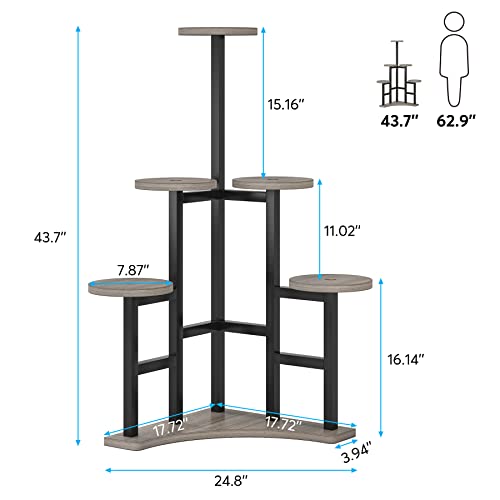 Tribesigns Corner Plant Stand Indoor, 6 Tiered Plant Shelf Flower Stand, Tall Multiple Potted Plant Holder Rack Planter Organizer for Living Room Balcony Garden, Gray and Black