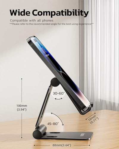 Nulaxy Dual Folding Cell Phone Stand, Fully Adjustable Foldable Desktop Phone Holder Cradle Dock Compatible with Phone 16 15 14 13 12 11 Pro Xs Xs Max Xr X 8, Nintendo Switch, All Phones