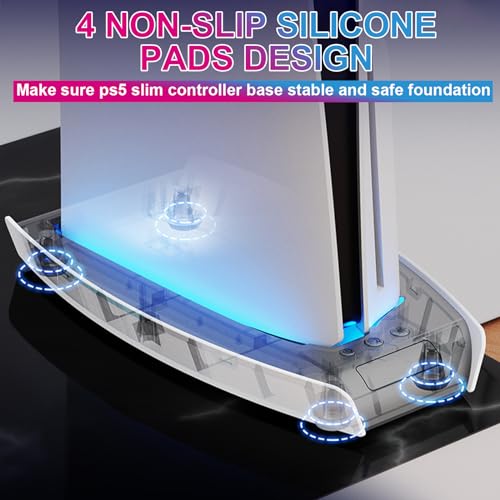 For PS5 Slim Controller Base with RGB Ambient Light, Multi-Functional Cooling Base Stand Holder for PS5 Slim Accessories,Colorful Vertical Lighting Base For PS5 Slim Game Console Disc&Digital Editions