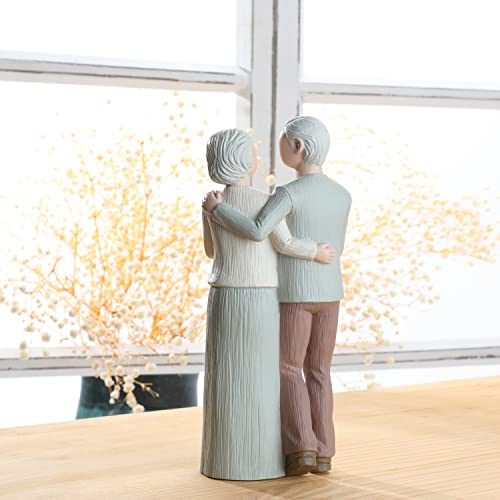 Hensonever Loving Elderly Couple Figurines, Wedding Anniversary Statues for Home Decoration, Sculpted Hand-Painted Figures Gifts to Parents Grandparents