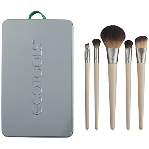 EcoTools Start The Day Beautifully 6 Piece Makeup Brush Set, Makeup Brushes For Eyeshadow, Blush, Concealer, & Foundation Application, Eco-Friendly, Gift Set, Synthetic Hair, Vegan & Cruelty-Free