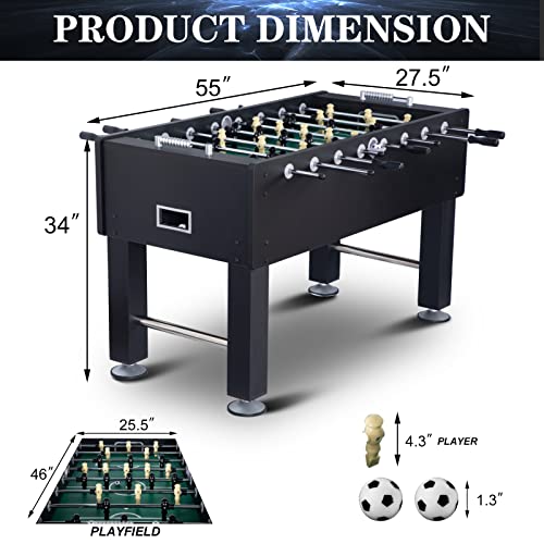 REAHOISY 55" Foosball Table and Balls Set for Adults, Kids, Soccer Game Table Football Arcade with Leg Levelers & Heavy-Duty Legs for Indoor Game Room (Black)